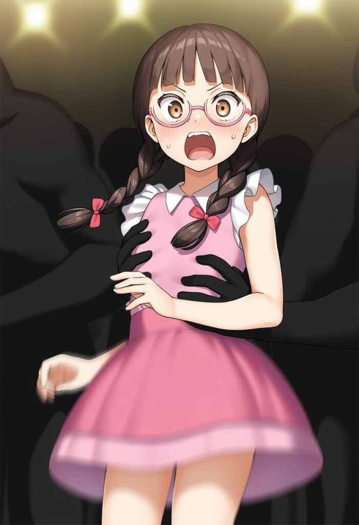 アイドルのメガネおさげ女子は抵抗するが、これは罰ゲームなので止まらない。