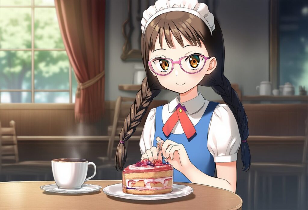 メガネおさげ女子はメイドカフェで働くメイドさん。