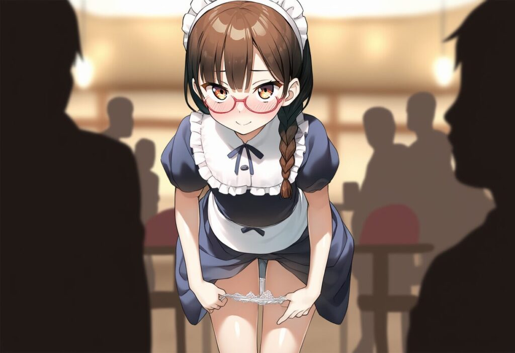 脱衣ポーカーに負けてパンツを下ろすメガネおさげ女子