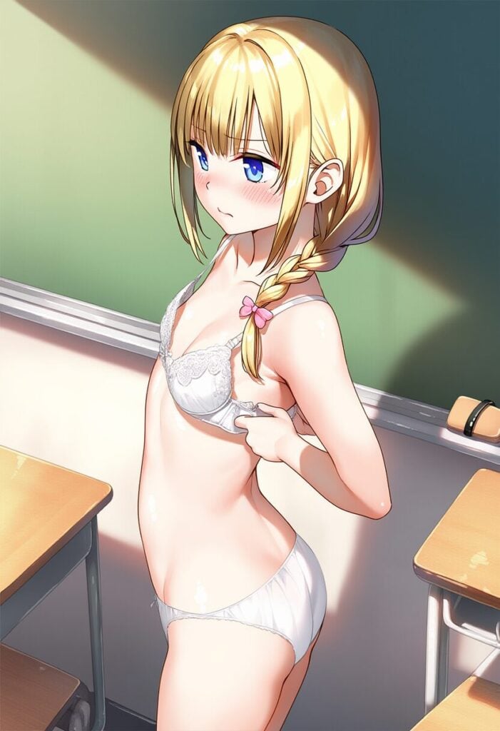 ロングヘアな可愛い女子はブラを外しているところ