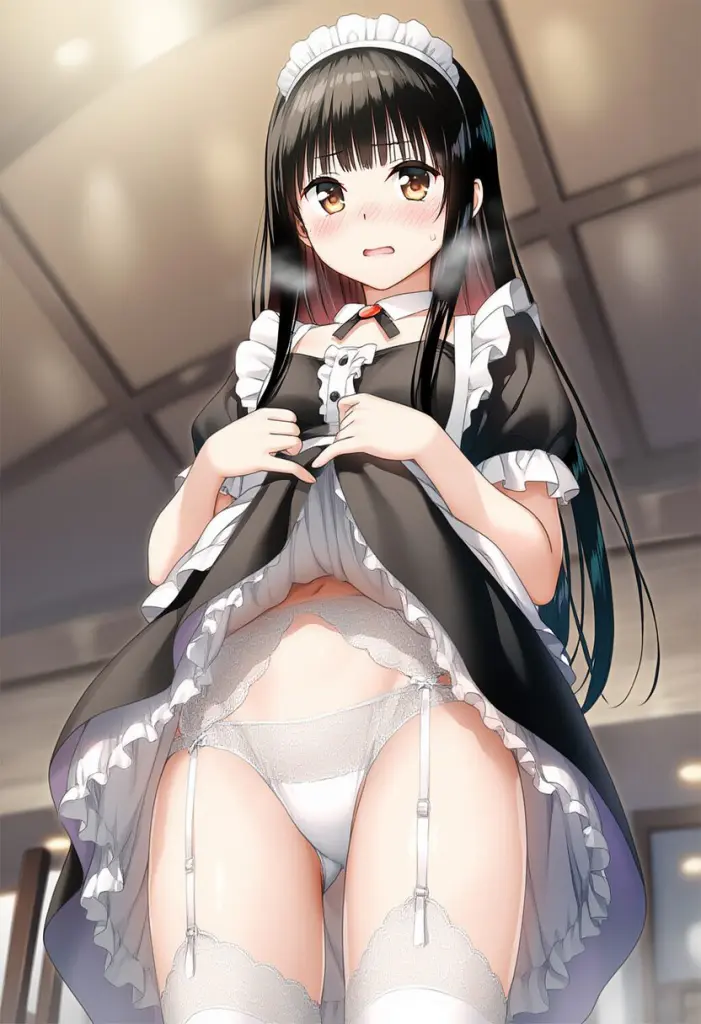 パンツ見せるヘアバンドをした女子