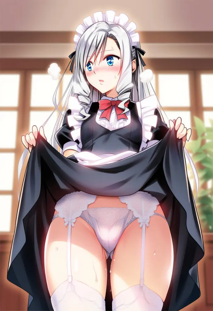 銀髪女子は注文に応じてパンツ見せる