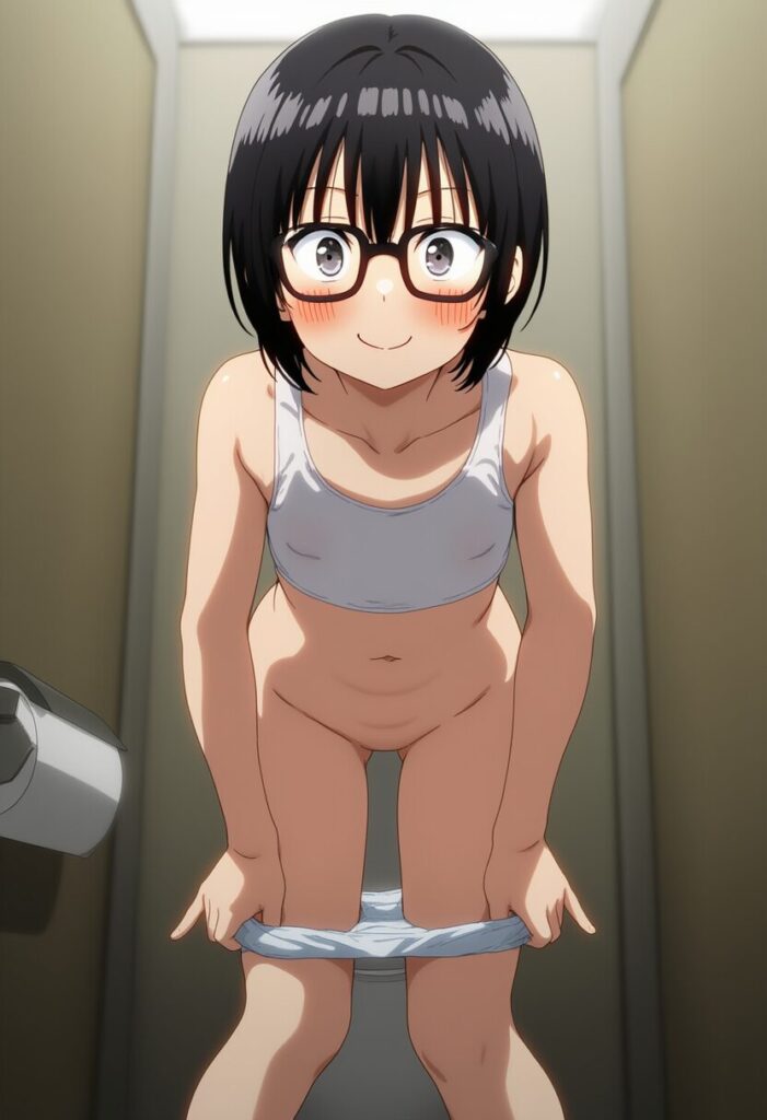 元気メガネ女子はパンツをおろし中