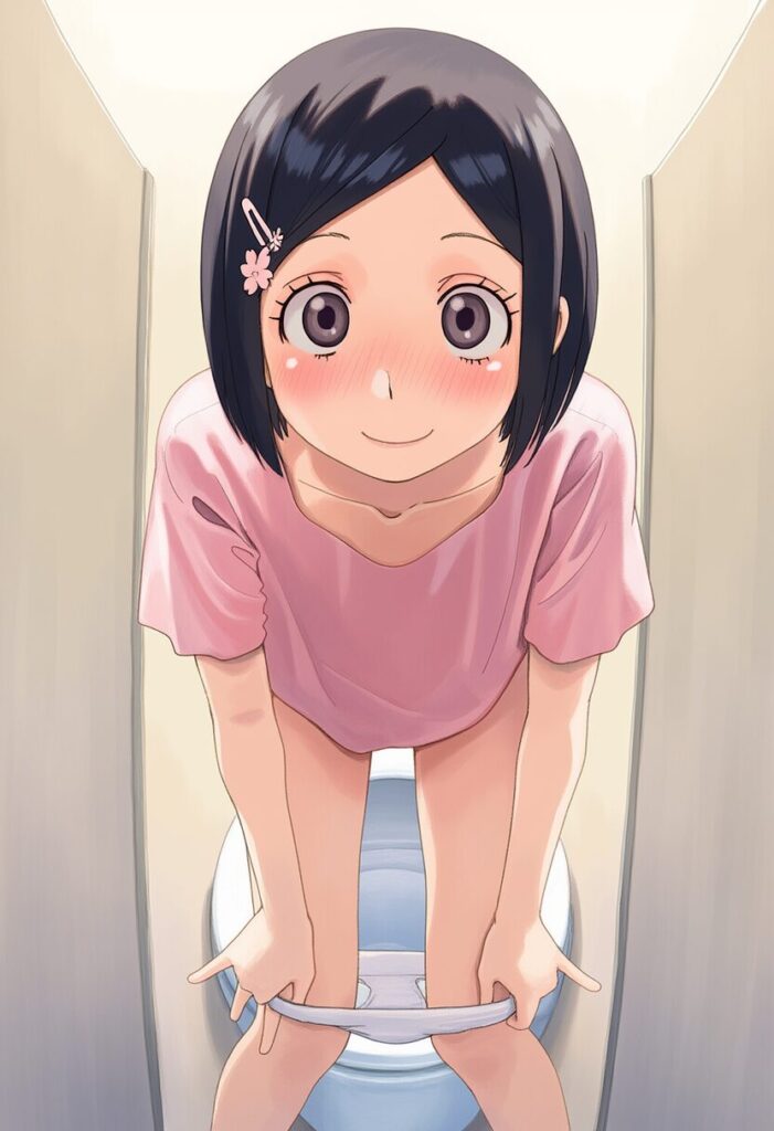 黒髪ぱっつん女子はパンツをおろし中