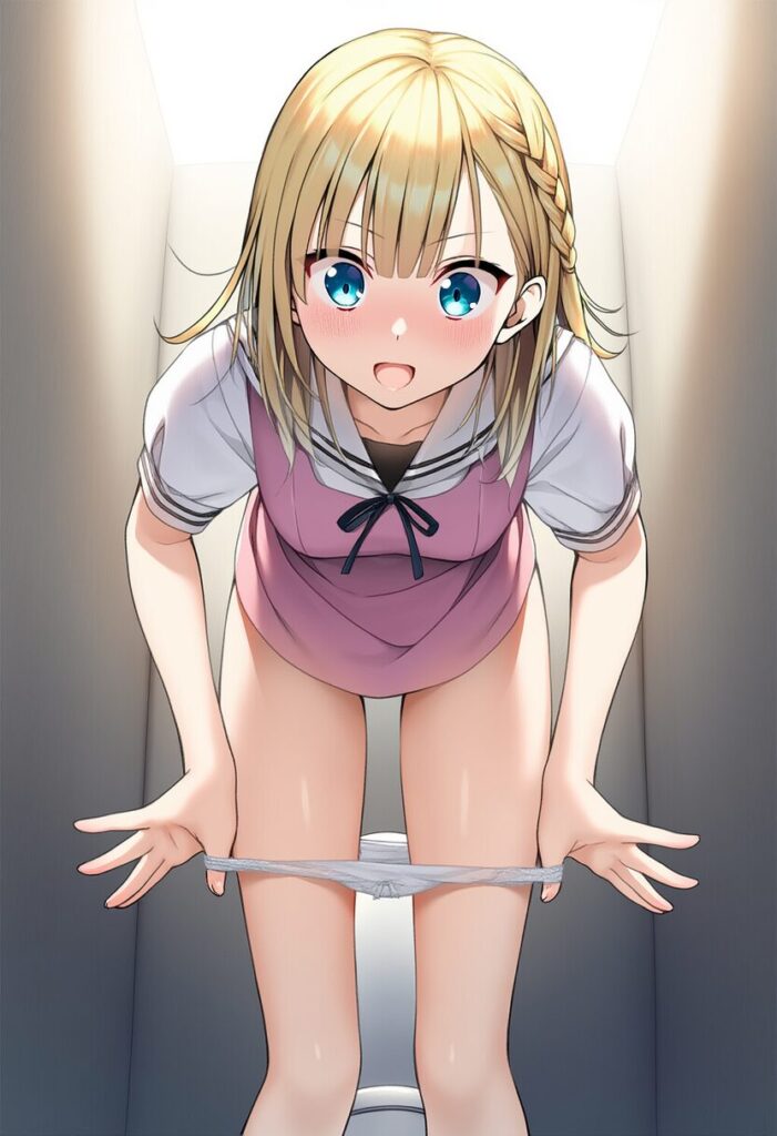 金髪ガールはパンツをおろし中