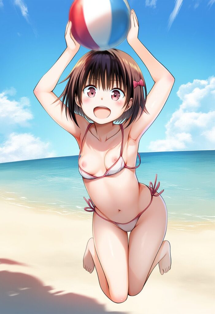 ポロリに気づかない茶髪ショートボブヘアー女子