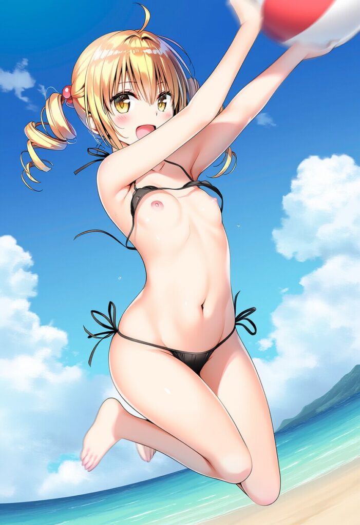 ビーチバレー中の金髪ツインテ女子