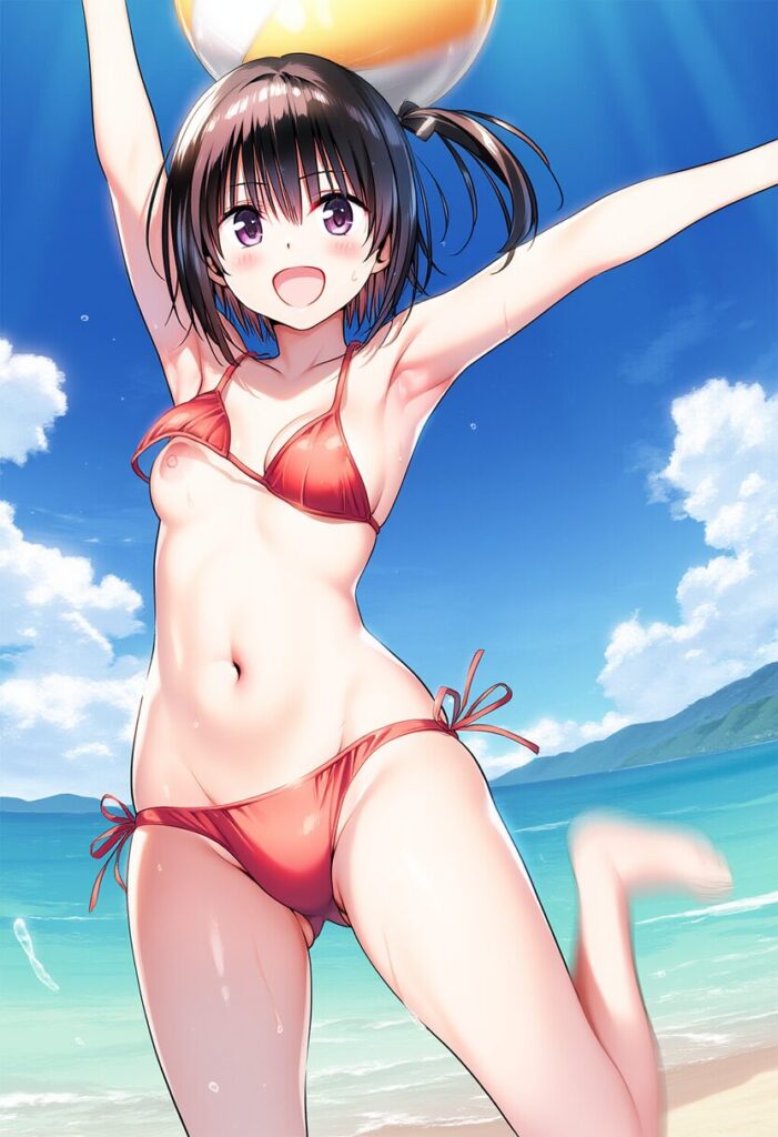 ポロリしちゃってる短髪元気女子