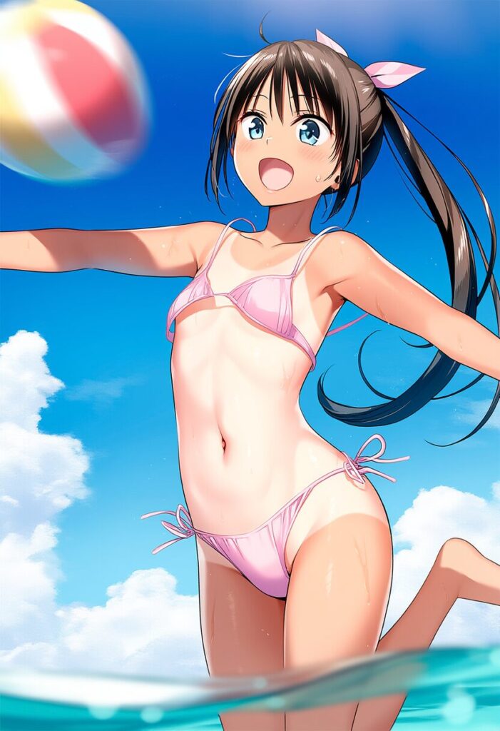 長いポニーテールな女子はビーチバレー中