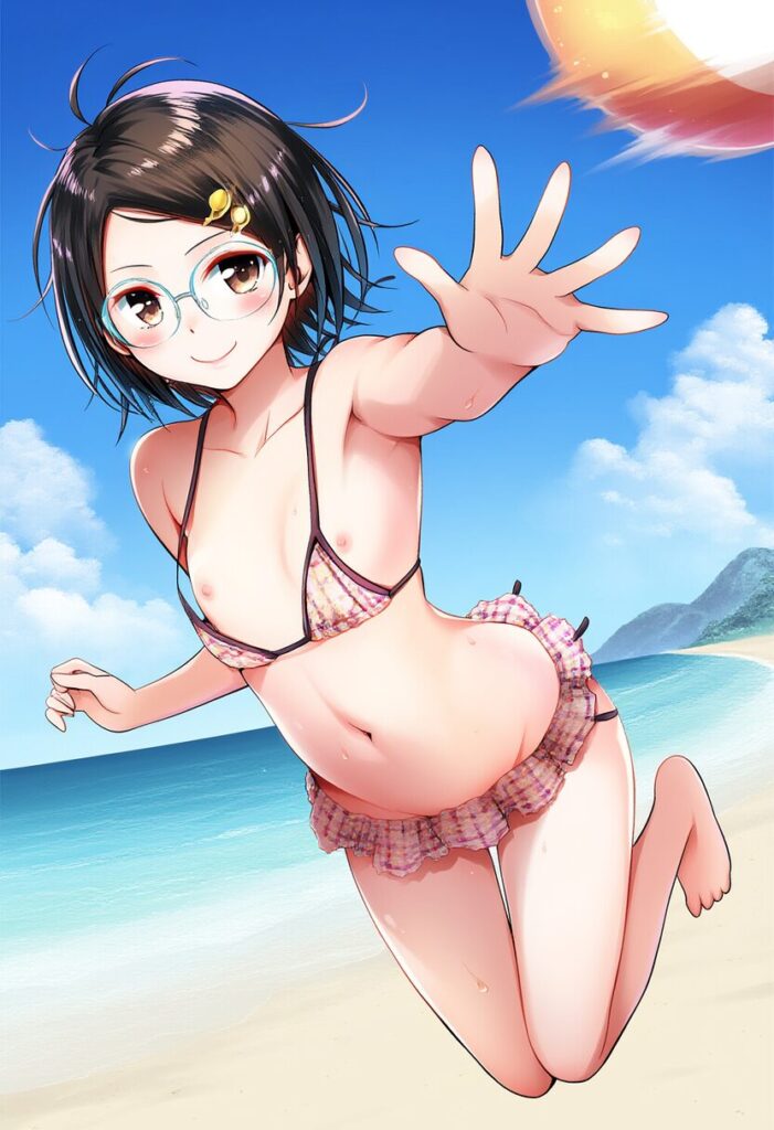 ポロリに気づかないメガネ女子