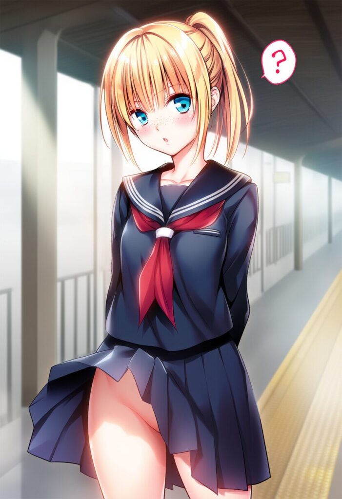 ノーパンなのに気づかない金髪ポニテ女子