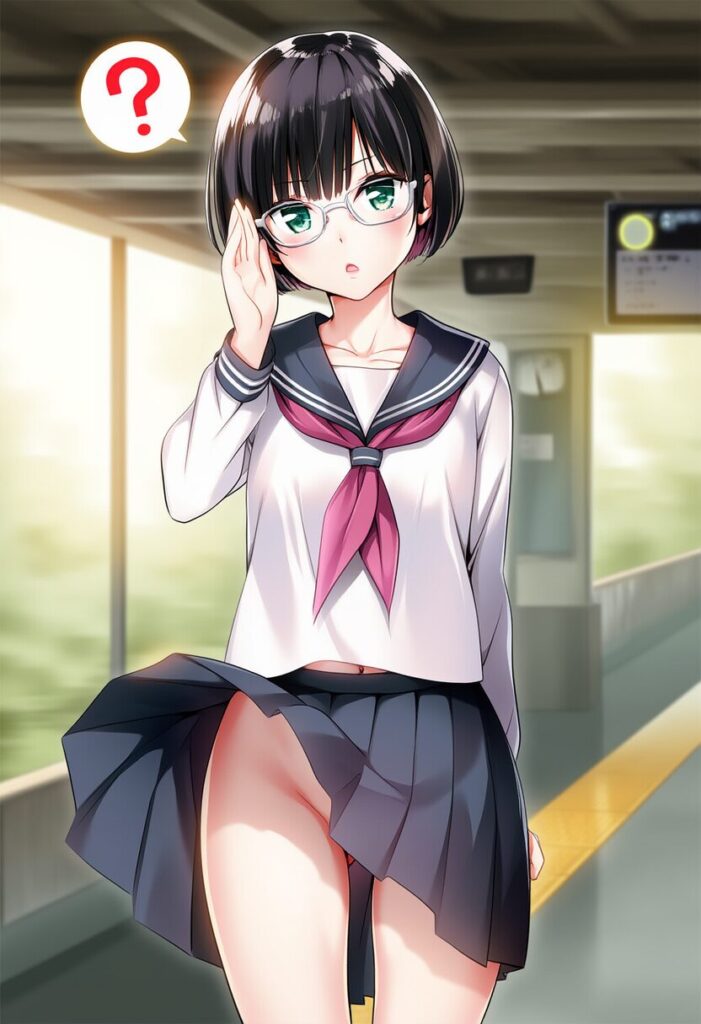 黒髪短髪眼鏡女子はノーパンなのに気づかない