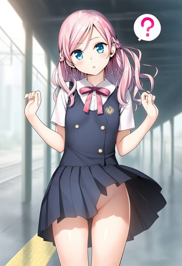 スカート捲れたらノーパンだったピンク髪の女子