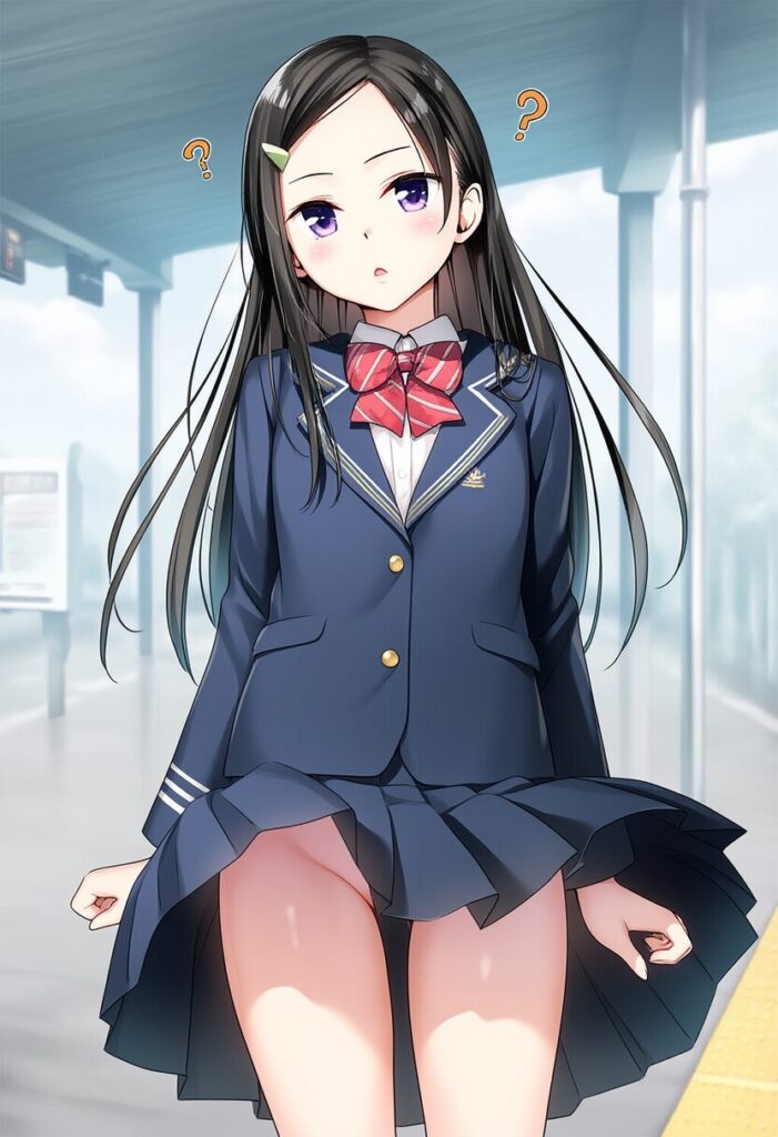 黒髪のお嬢様は駅でスカート捲れ上がる
