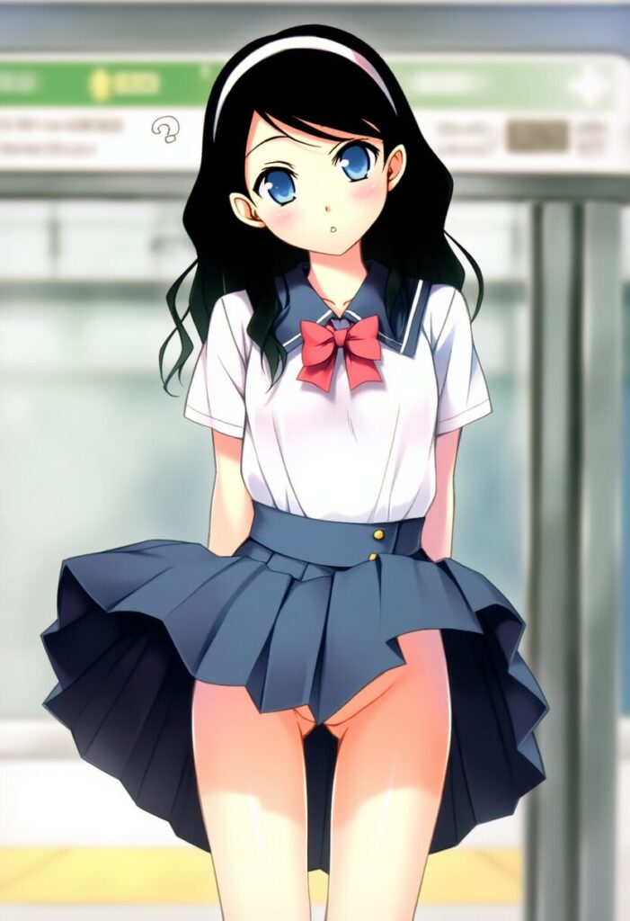 あどけない女子は駅でスカート捲れ上がる
