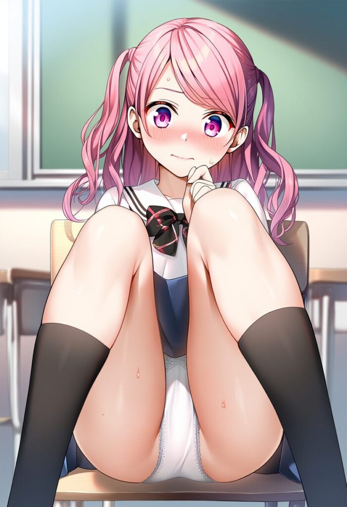 ピンクな髪の女の子はパンチラに気づく