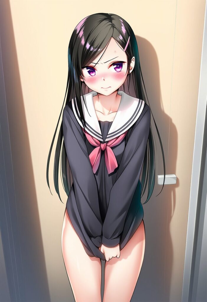 ボトムレスで廊下に立たされる吊り目黒髪のお嬢