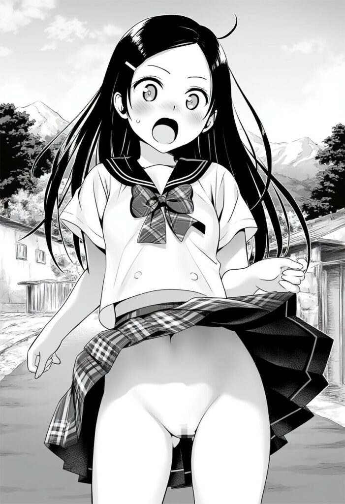 おでこの女の子のスカートが捲れ上がってるが、中身はノーパン