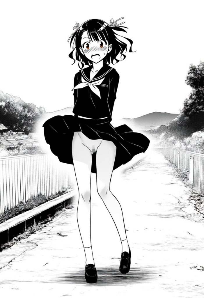 歌原みつきのスカートが捲れ上がってるが、中身はノーパン