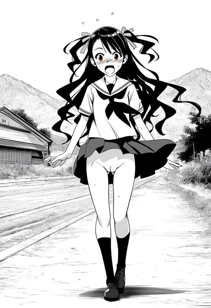 歌原のスカートが捲れ上がってるが、中身はノーパン