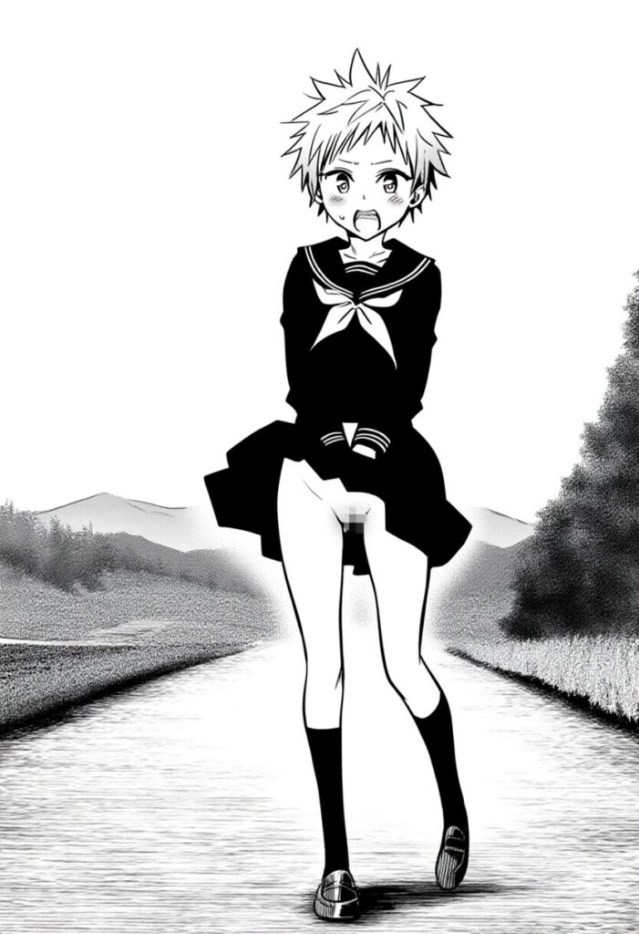 ボーイッシュ女子のスカートが捲れ上がってるが、中身はノーパン