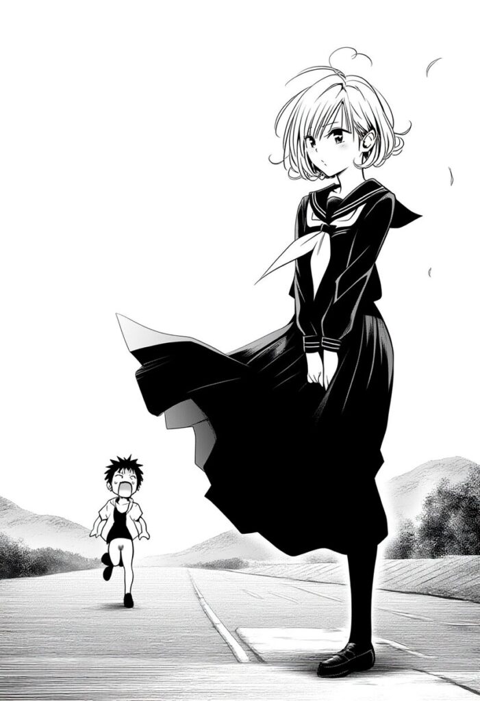 すみかのスカートが捲れ上がってるが、中身はノーパン