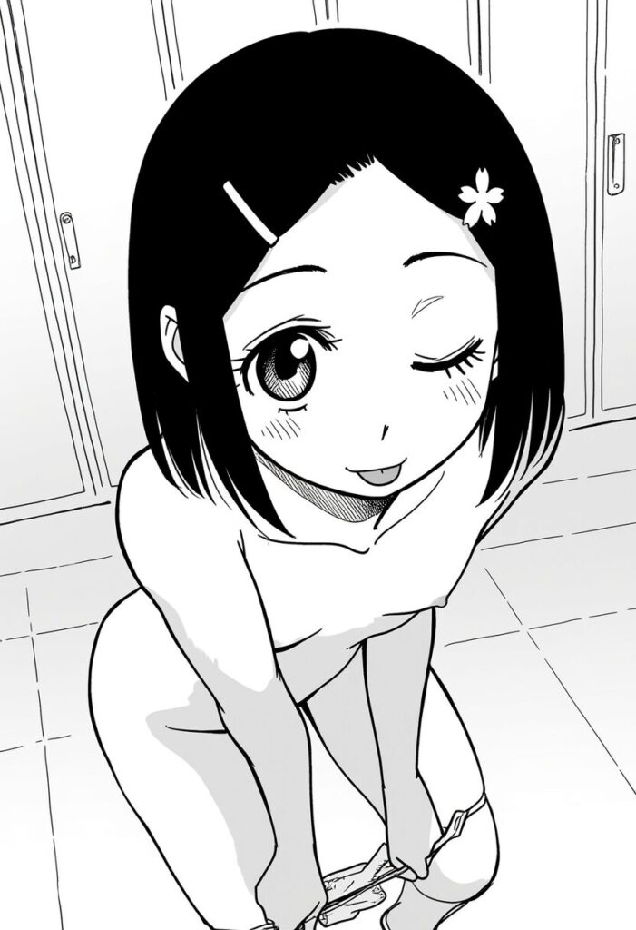 ショートヘアのぱっつん髪の女の子はイタズラな笑顔で脱いでる