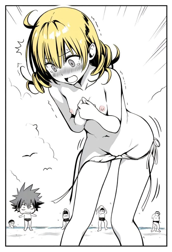 金髪ツインテ女子はビーチで裸になって恥ずかしい