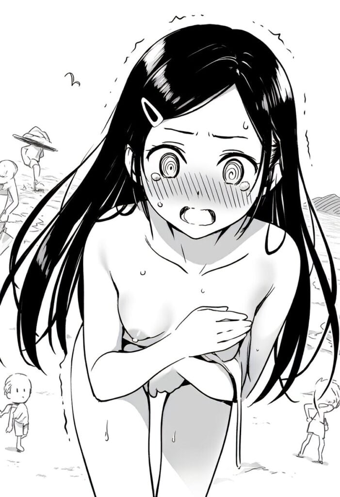 可愛くてどうしようもない女の子はビーチで裸になって恥ずかしい