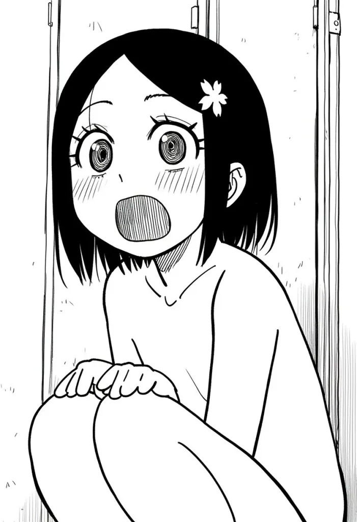 ぱっつん黒髪女子は恥ずかしくて座り込んでいる