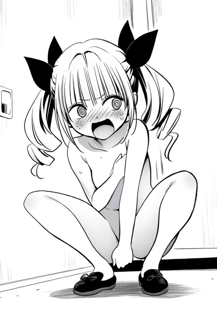 金髪ツインテール女子は恥ずかしくて座り込んでいる