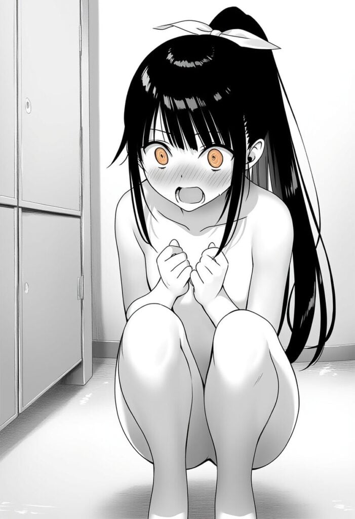 谷口みつきは恥ずかしくて座り込んでいる