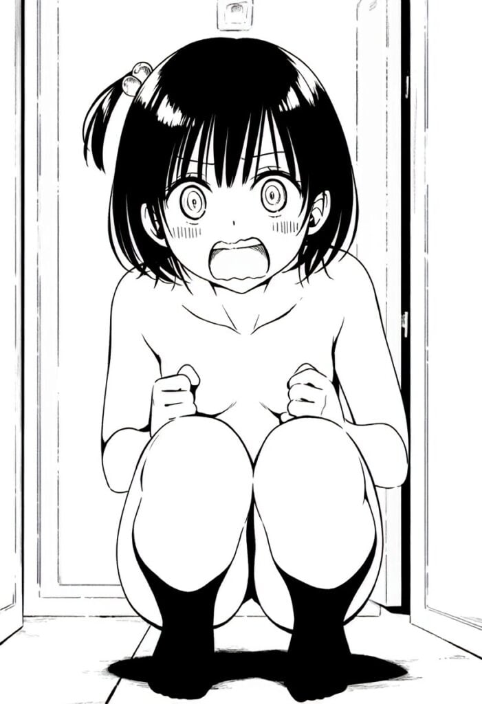 サイドテール女子は恥ずかしくて座り込んでいる