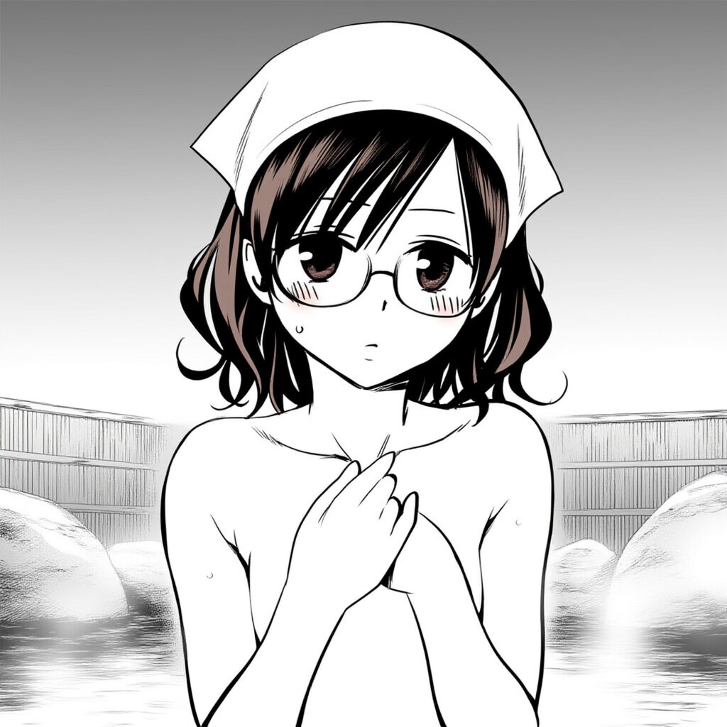 みのりさんは温泉で手ブラでジト目