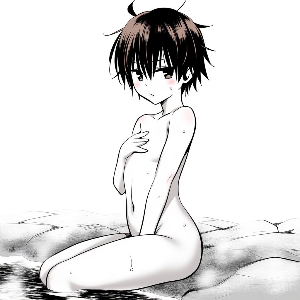 リズは温泉で手ブラでジト目