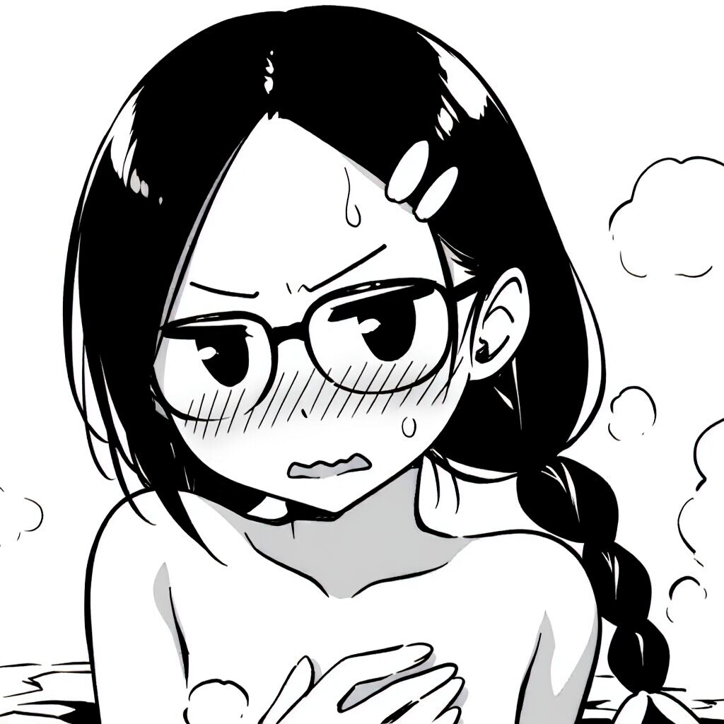 眼鏡委員長どのは温泉で手ブラでジト目