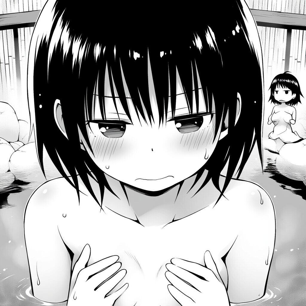 茶髪ショートボブヘアー女子は温泉で手ブラでジト目