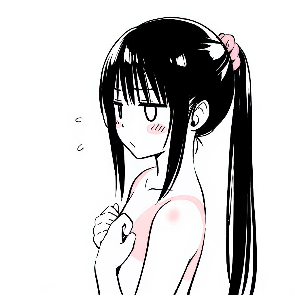 黒髪ポニテ女子は温泉で手ブラでジト目