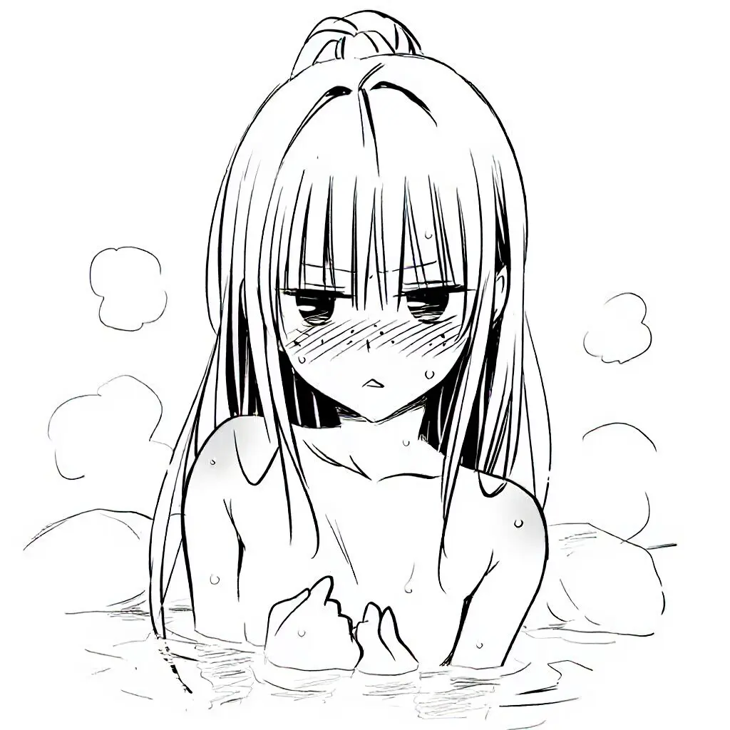 金髪ポニテ女子は温泉で手ブラでジト目