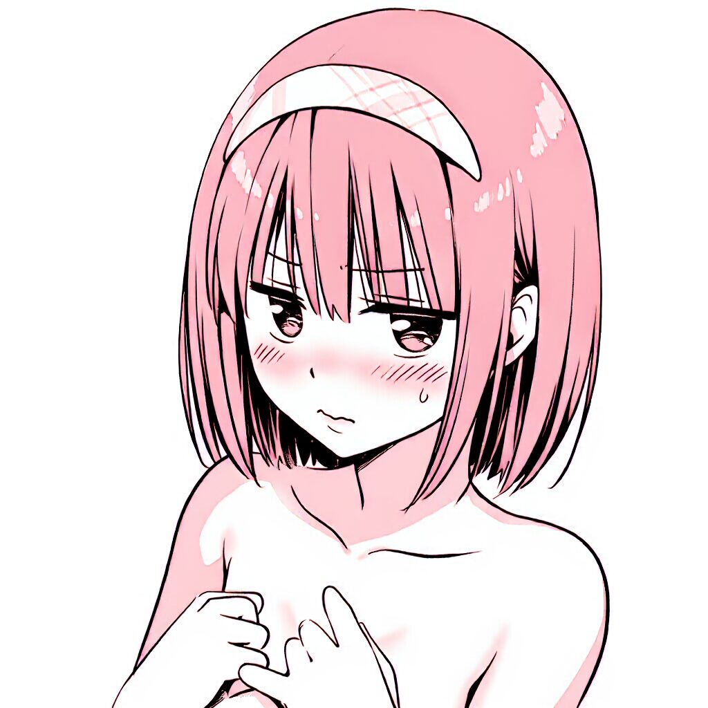 ショートピンクヘア女子は温泉で手ブラでジト目