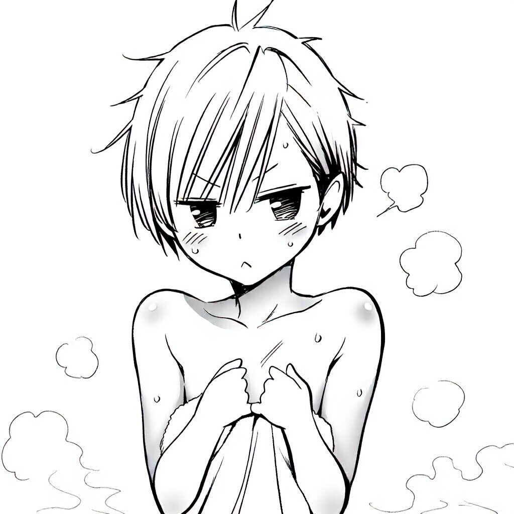 ボーイッシュ女子は温泉で手ブラでジト目