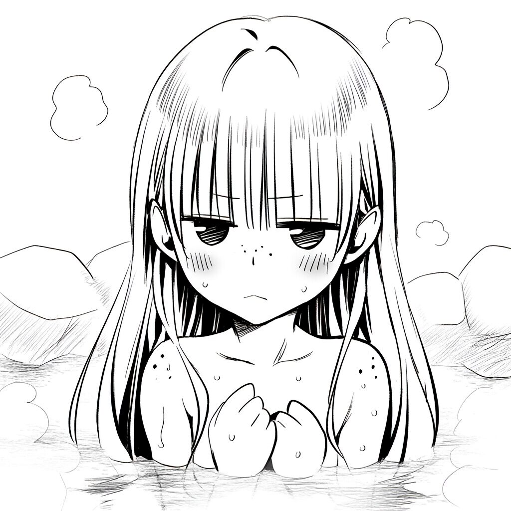 金髪ツインテール女子は温泉で手ブラでジト目