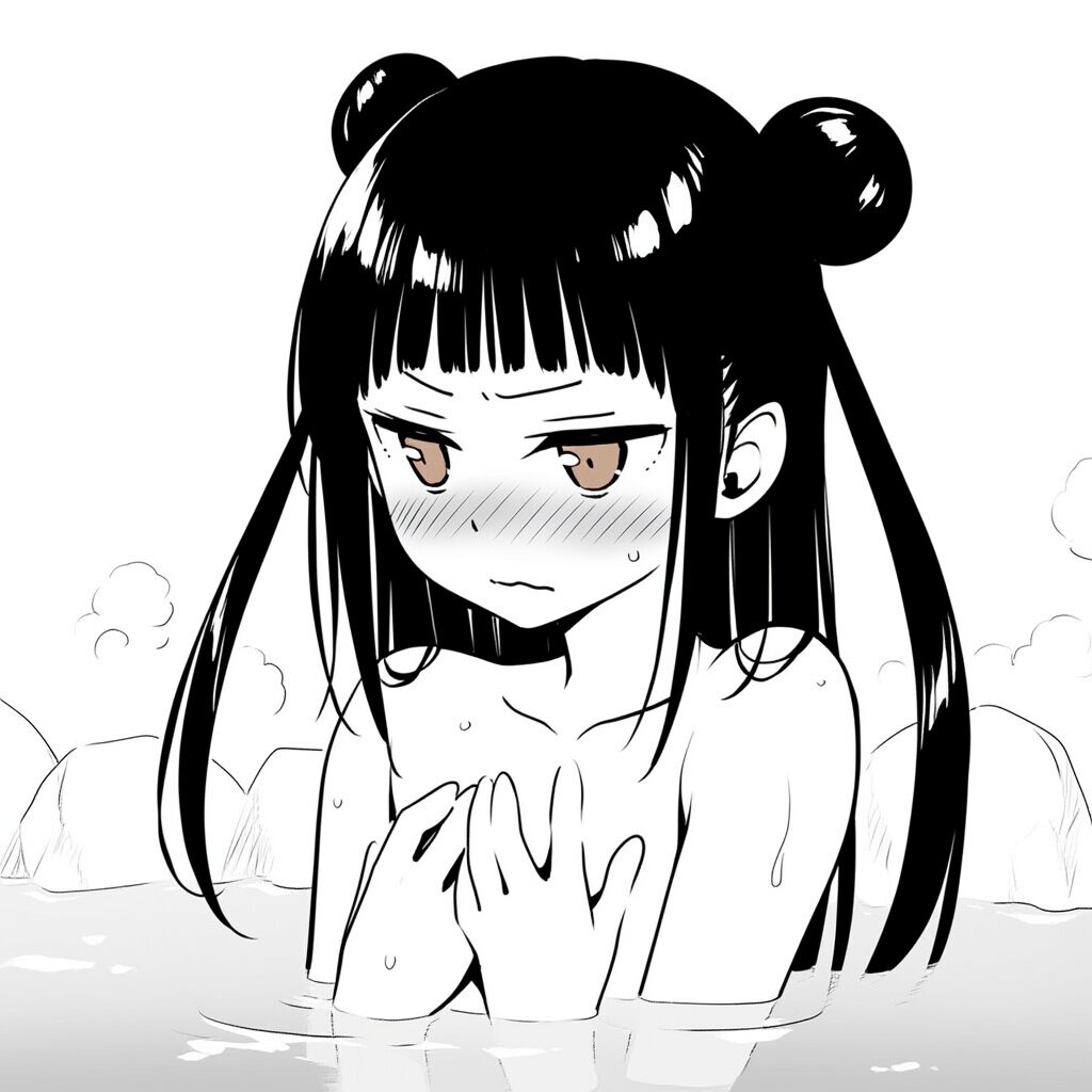 可愛らしい女子は温泉で手ブラでジト目