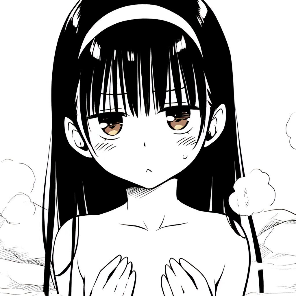 黒髪ロングストレート女子は温泉で手ブラでジト目