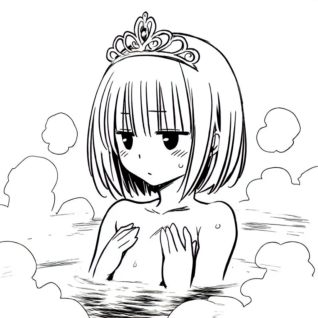 お姫様は温泉で手ブラでジト目