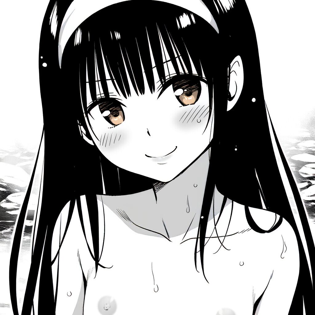 黒髪ロングストレート女子は温泉で笑顔でおっぱい見せてる