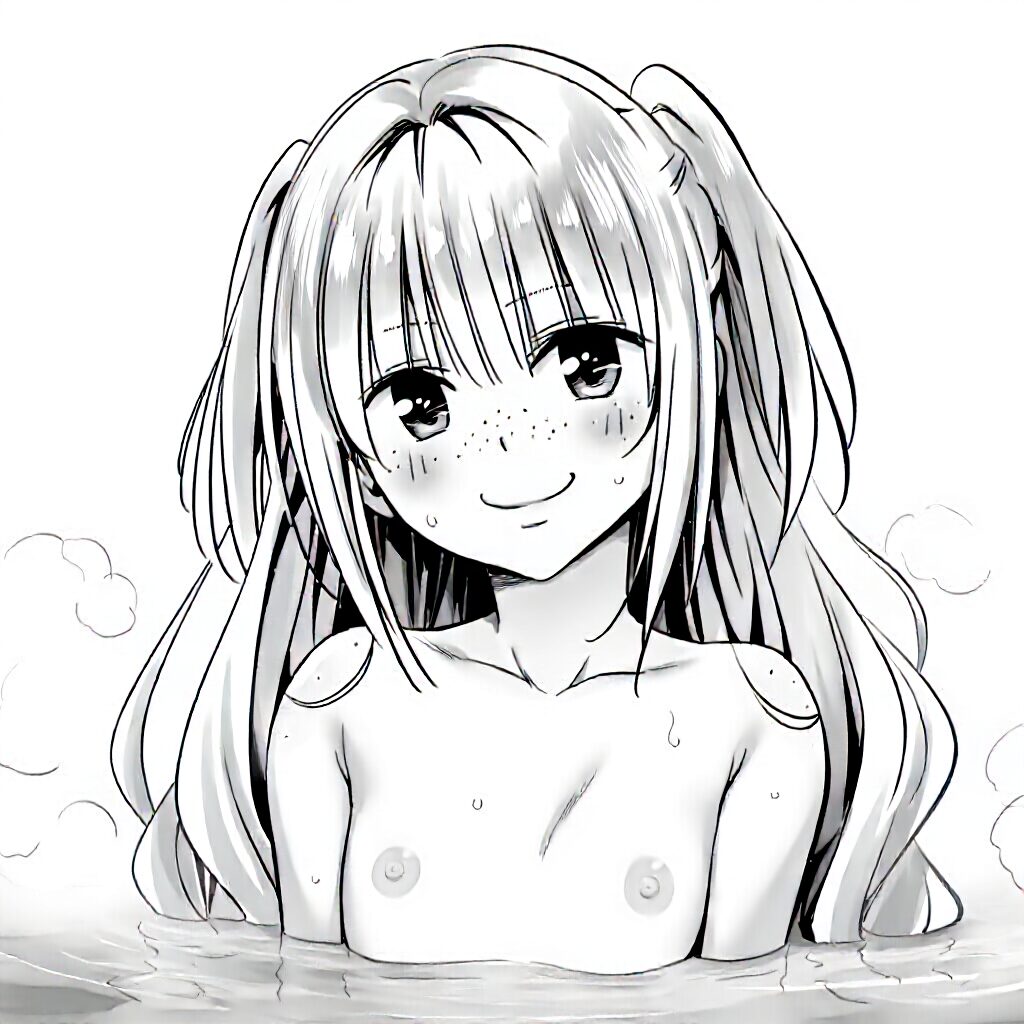 金髪ツインテール女子は温泉で笑顔でおっぱい見せてる