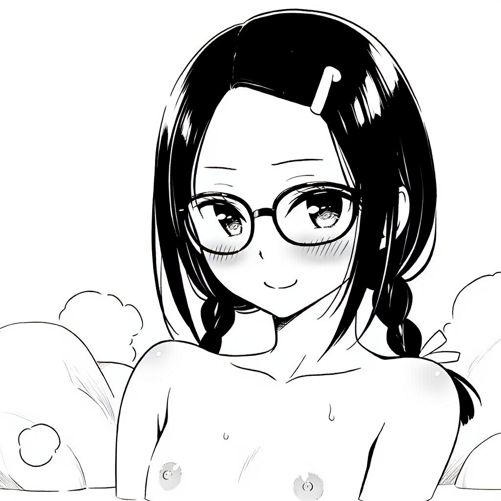 黒髪眼鏡っ子は温泉で笑顔でおっぱい見せてる