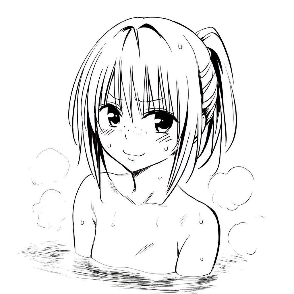 金髪ポニテ女子は温泉で笑顔でおっぱい見せてる