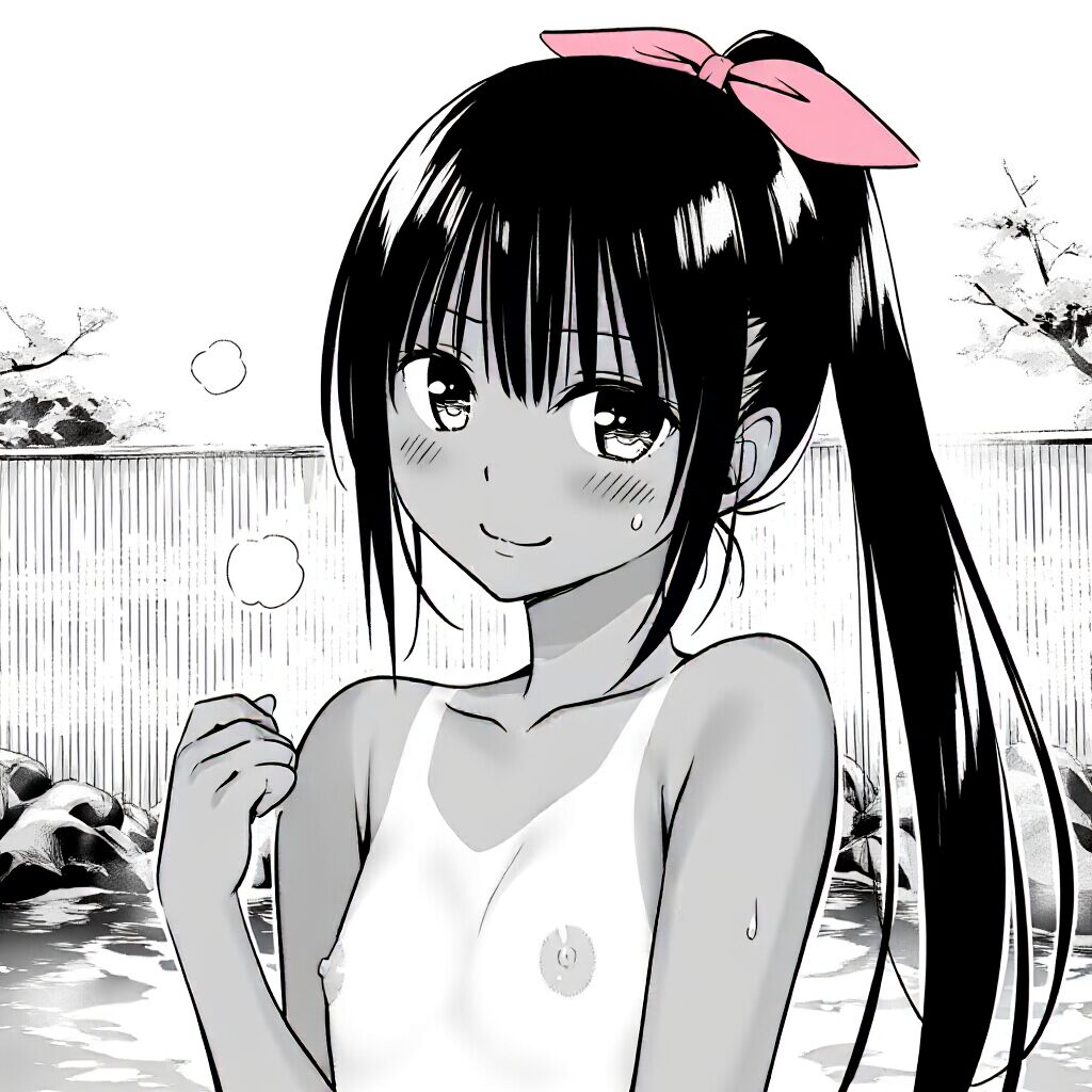 長いポニーテールな女子は温泉で笑顔でおっぱい見せてる